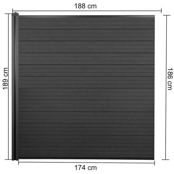 WPC-Sichtschutz Sarthe, Windschutz Zaun, WPC-Pfosten ~ 2er Set, 3,76m anthrazit - Palo24