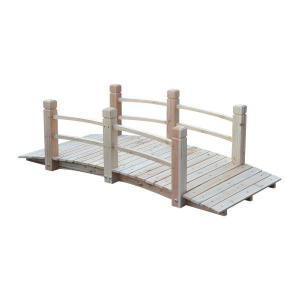 Gartenbrücke Holzbrücke Teichbrücke Zierbrücke mit Geländer bis 180 kg Tannenholz Natur - Palo24