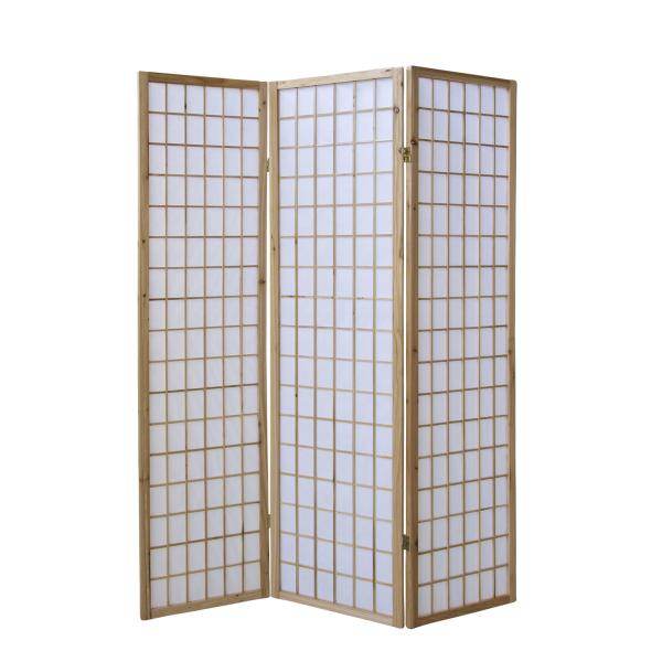 3 fach Holz Paravent Raumteiler Shoji natur - Palo24
