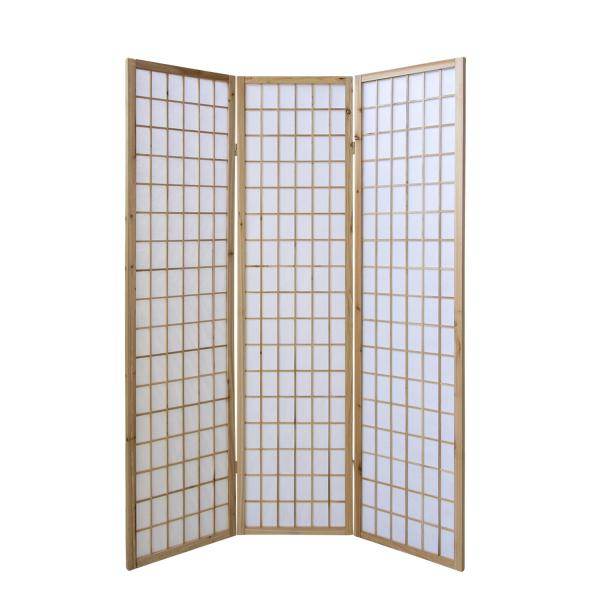 3 fach Holz Paravent Raumteiler Shoji natur - Palo24