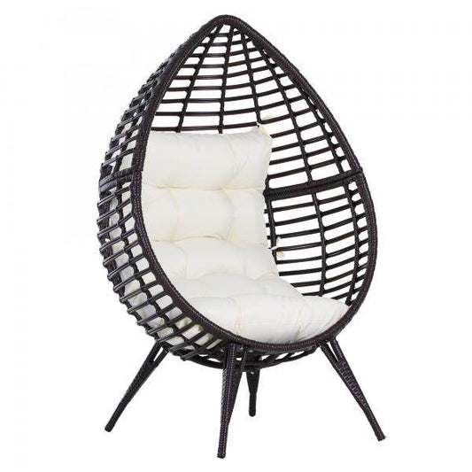 Rattansessel in Tropfenform Gartensessel mit Sitzkissen braun - Palo24