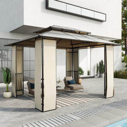 Pavillon mit Dach aus Polycarbonatplatten, Braun, 3,7 x 3 x 2,8 m - Palo24