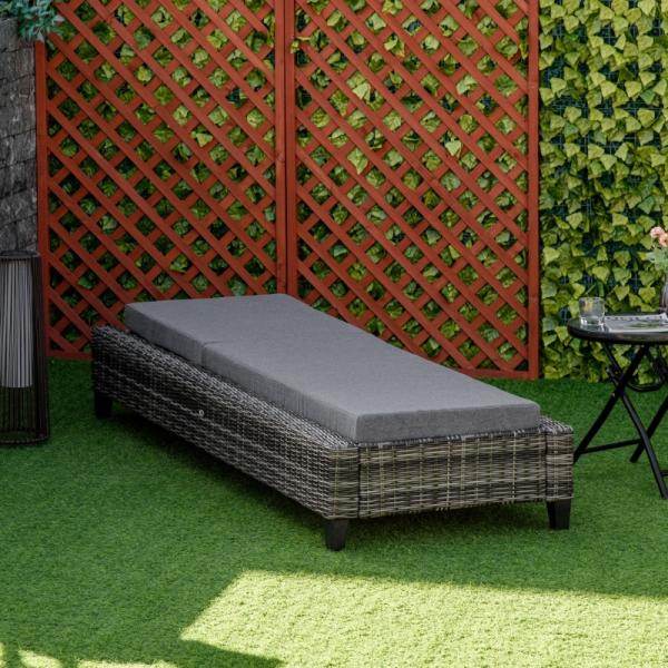 Polyrattan Gartenliege mit Kissen Sonnenliege 5-stufig verstellbar Rattanliege Liege Stahl Grau - Palo24