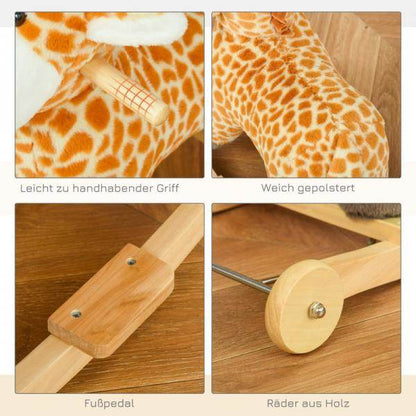 2-IN-1 Schaukelpferd mit Räder Plüsch Schaukeltier Babyschaukel Spielzeug Giraffen-Design Gelb - Palo24