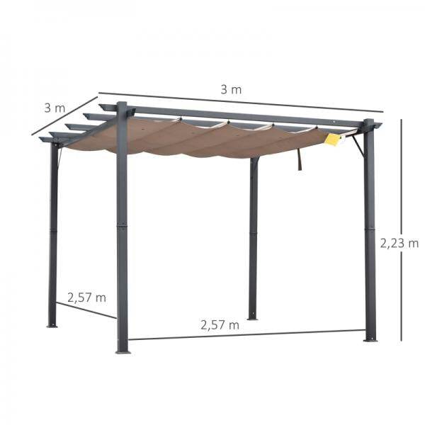 Pergola Pavillon Terrassenüberdachung mit Schiebedach Garten Alu Kohlegrau+Kaffeebraun 3x3x2,23 m - Palo24
