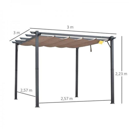 Pergola Pavillon Terrassenüberdachung mit Schiebedach Garten Alu Kohlegrau+Kaffeebraun 3x3x2,23 m - Palo24