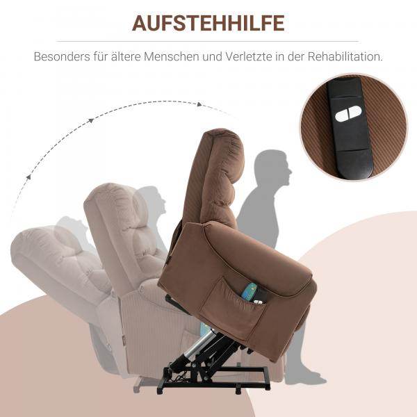 Fernsehsessel mit Aufstehhilfe und Wohlfühl-Massage Hellbraun - Palo24