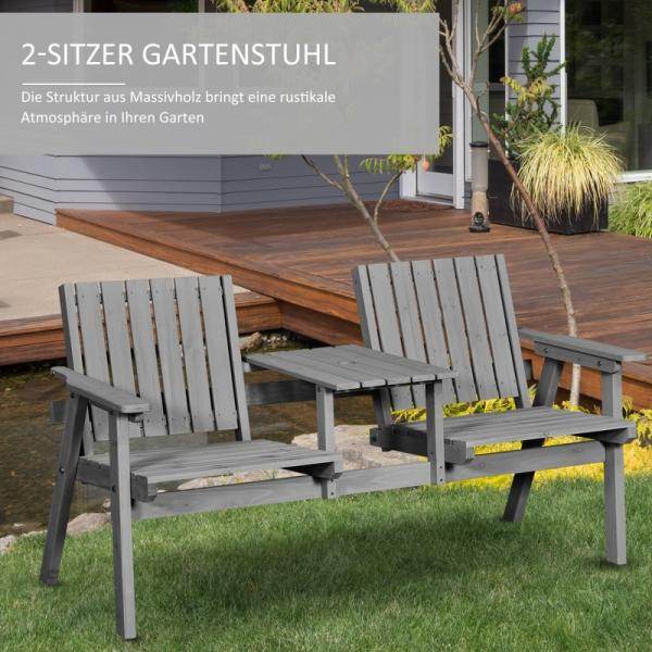 Gartenbank mit Tisch, Sitzgruppe, mit Regenschirmloch, Sitzbank, 2 Stühle, Massivholz, Grau - Palo24