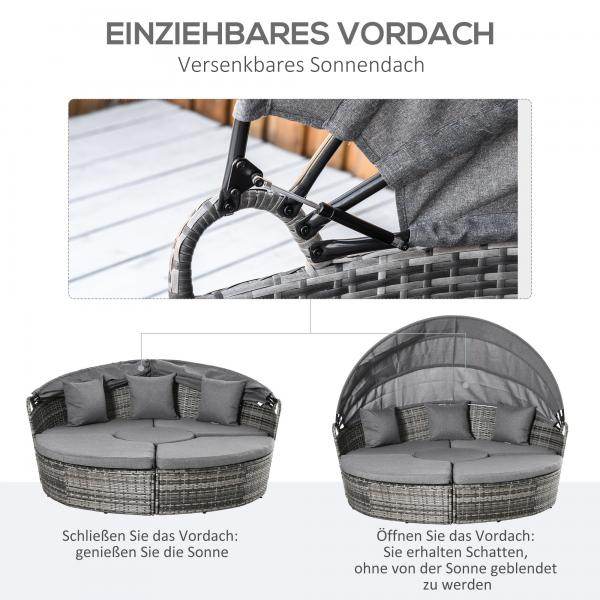 5-tlg. Rattan Sonneninsel Loungegruppe mit Sonnendach grau - Palo24