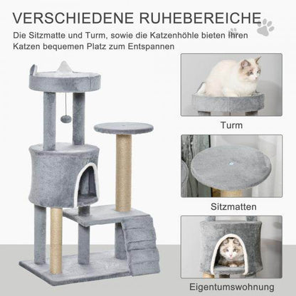 Kratzbaum mit Kletterleiter Tiertreppe Spanplatte hellgrau - Palo24