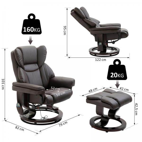 Massagesessel Relaxsessel mit Fußhocker Heizfunktion Kunstleder Braun - Palo24