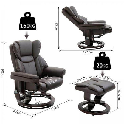 Massagesessel Relaxsessel mit Fußhocker Heizfunktion Kunstleder Braun - Palo24