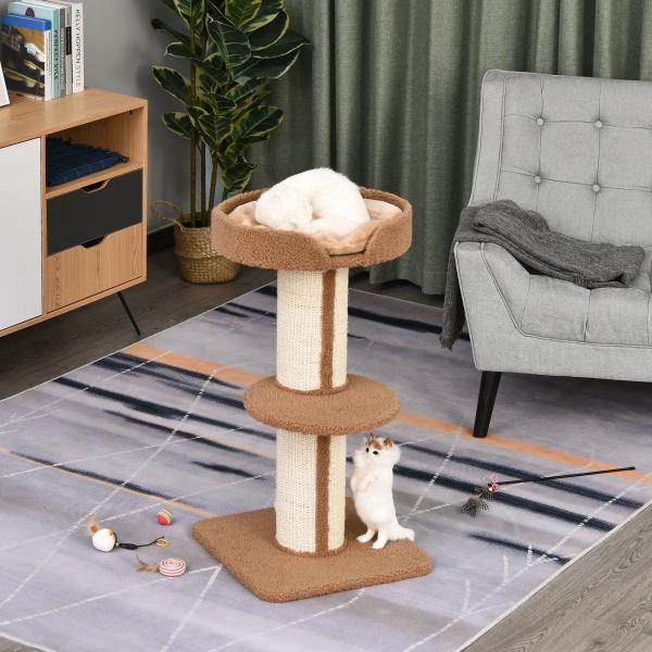 Katzenbaum Spielbaum Kratzstamm mit Plattform Sisal Lammkaschmir Hellbraun - Palo24