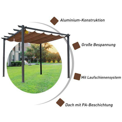 Pergola Pavillon Terrassenüberdachung mit Schiebedach Garten Alu Kohlegrau+Kaffeebraun 3x3x2,23 m - Palo24