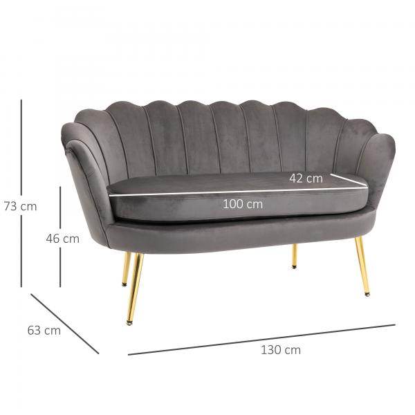 2-Sitzer Loungesofa Grau Messing 130 cm x 63 cm x 73 cm - Palo24