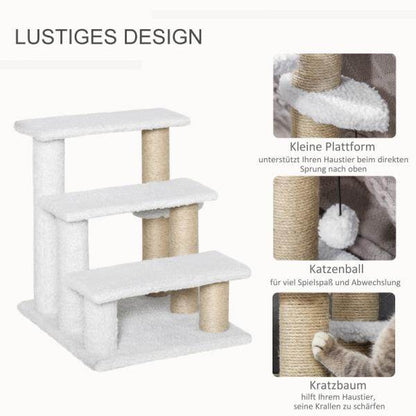 Haustiertreppe Ball 3-stufige Katzentreppe Hundetreppe Tiertreppe Weiss - Palo24