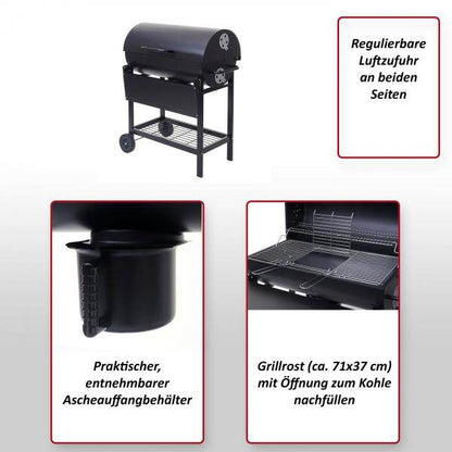 Grillwagen Holzkohlegrill Standgrill Gartengrill mit Deckel Ablage, Stahl 103x93x70cm schwarz - Palo24