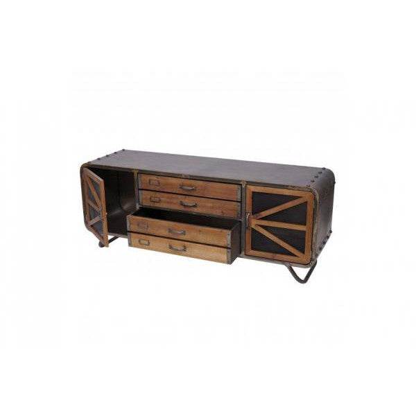 TV-Rack Fernsehtisch Lowboard Kommode, Industrial Tanne Holz Metall, braun-schwarz - Palo24