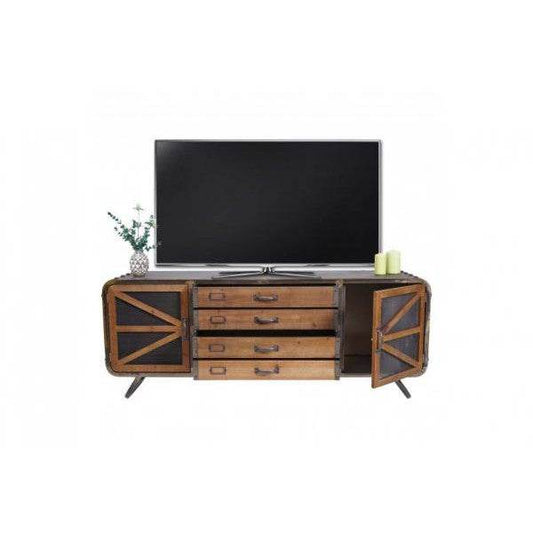 TV-Rack Fernsehtisch Lowboard Kommode, Industrial Tanne Holz Metall, braun-schwarz - Palo24