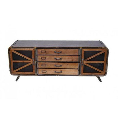 TV-Rack Fernsehtisch Lowboard Kommode, Industrial Tanne Holz Metall, braun-schwarz - Palo24