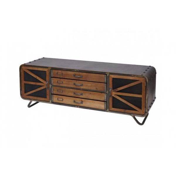 TV-Rack Fernsehtisch Lowboard Kommode, Industrial Tanne Holz Metall, braun-schwarz - Palo24