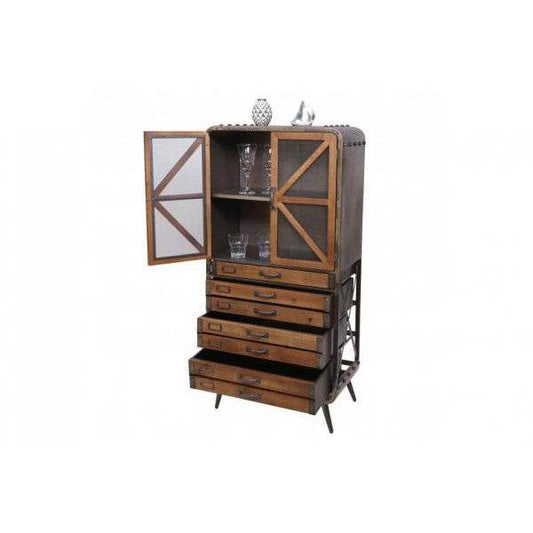 Hochschrank Apothekerschrank Industrial Tanne Holz Metall, braun-schwarz - Palo24