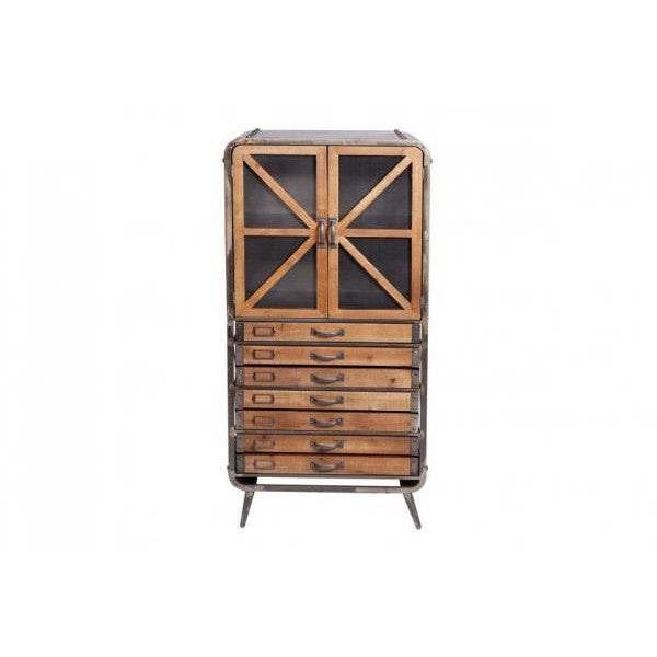 Hochschrank Apothekerschrank Industrial Tanne Holz Metall, braun-schwarz - Palo24