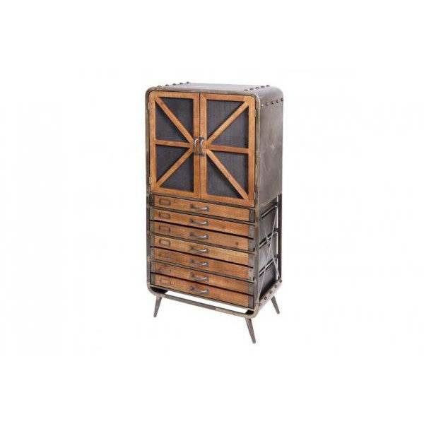 Hochschrank Apothekerschrank Industrial Tanne Holz Metall, braun-schwarz - Palo24