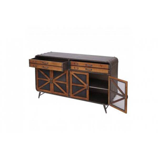 Sideboard Kommode Highboard, Industrial Tanne Holz Metall, braun-schwarz - Palo24