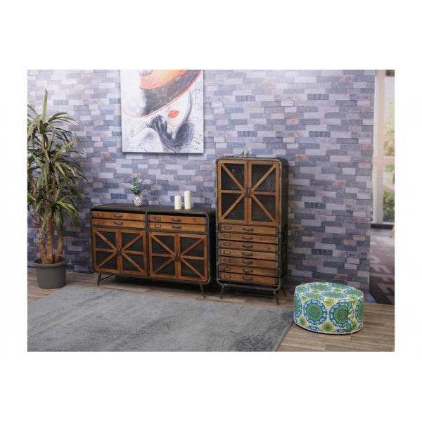 Sideboard Kommode Highboard, Industrial Tanne Holz Metall, braun-schwarz - Palo24