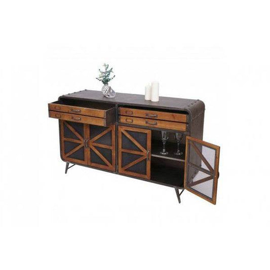 Sideboard Kommode Highboard, Industrial Tanne Holz Metall, braun-schwarz - Palo24