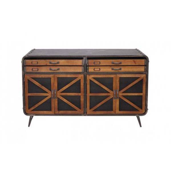 Sideboard Kommode Highboard, Industrial Tanne Holz Metall, braun-schwarz - Palo24
