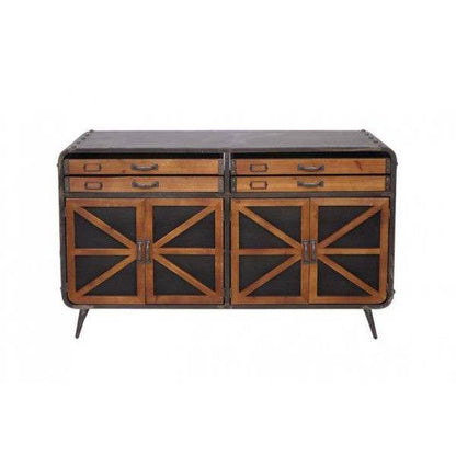 Sideboard Kommode Highboard, Industrial Tanne Holz Metall, braun-schwarz - Palo24