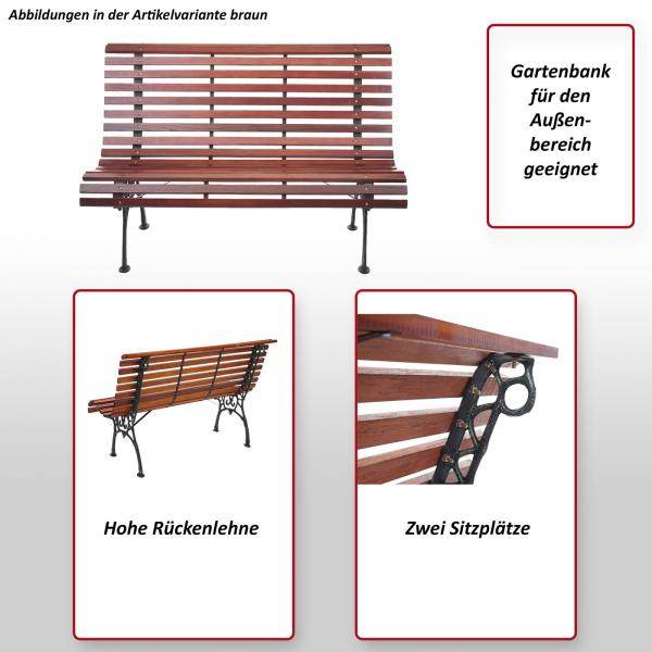 Gartenbank HWC-F97, Sitzbank Parkbank Holzbank, 2-Sitzer Gusseisen Holz 122cm 22kg ~ braun - Palo24