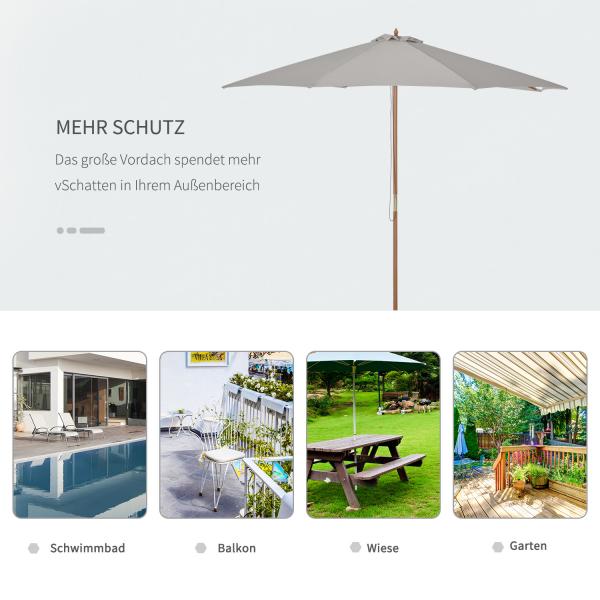 Holz Sonnenschirm Holzschirm Gartenschirm Balkonschirm 3m Grau - Palo24