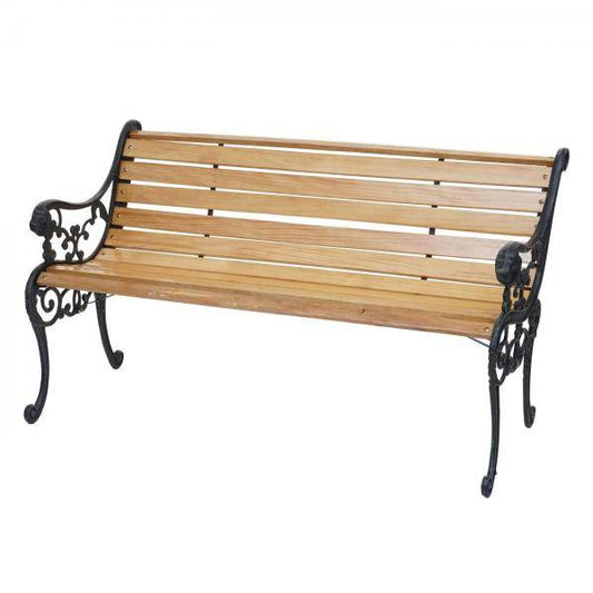 Gartenbank HWC-F98, Sitzbank Parkbank Holzbank, 2-Sitzer Gusseisen Holz 125cm 20kg ~ hellbraun - Palo24