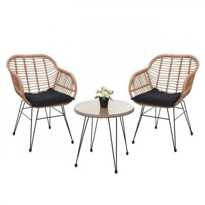 Poly-Rattan Garnitur HWC-G17, Balkon-Set Gartengarnitur Sitzgruppe Stuhl, Seil ~ naturfarben, Kissen anthrazit - Palo24