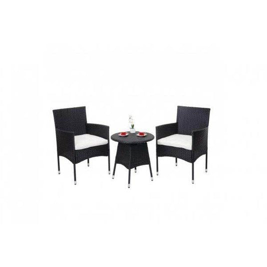 Poly-Rattan Balkonset HWC-G27, Sitzgarnitur Gartengarnitur, 2xSessel+Tisch ~ anthrazit, Kissen creme - Palo24