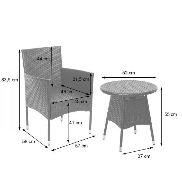 Poly-Rattan Balkonset HWC-G27, Sitzgarnitur Gartengarnitur, 2xSessel+Tisch ~ grau, Kissen grau - Palo24