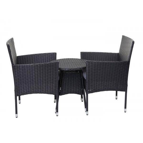 Poly-Rattan Balkonset HWC-G27, Sitzgarnitur Gartengarnitur, 2xSessel+Tisch ~ anthrazit, Kissen grau - Palo24