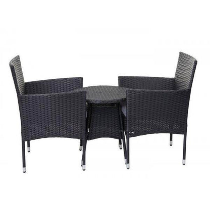 Poly-Rattan Balkonset HWC-G27, Sitzgarnitur Gartengarnitur, 2xSessel+Tisch ~ anthrazit, Kissen grau - Palo24