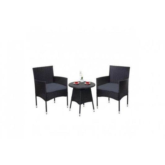 Poly-Rattan Balkonset HWC-G27, Sitzgarnitur Gartengarnitur, 2xSessel+Tisch ~ anthrazit, Kissen grau - Palo24