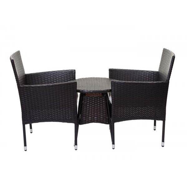 Poly-Rattan Balkonset HWC-G27, Sitzgarnitur Gartengarnitur, 2xSessel+Tisch ~ braun, Kissen creme - Palo24