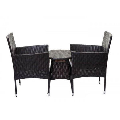 Poly-Rattan Balkonset HWC-G27, Sitzgarnitur Gartengarnitur, 2xSessel+Tisch ~ braun, Kissen creme - Palo24