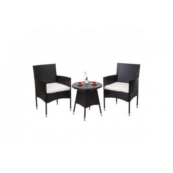 Poly-Rattan Balkonset HWC-G27, Sitzgarnitur Gartengarnitur, 2xSessel+Tisch ~ braun, Kissen creme - Palo24