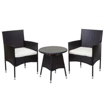 Poly-Rattan Balkonset HWC-G27, Sitzgarnitur Gartengarnitur, 2xSessel+Tisch ~ braun, Kissen creme - Palo24