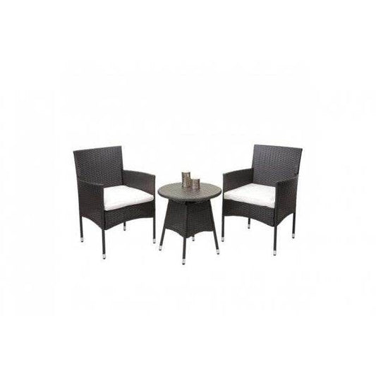 Poly-Rattan Balkonset HWC-G27, Sitzgarnitur Gartengarnitur, 2xSessel+Tisch ~ grau, Kissen creme - Palo24