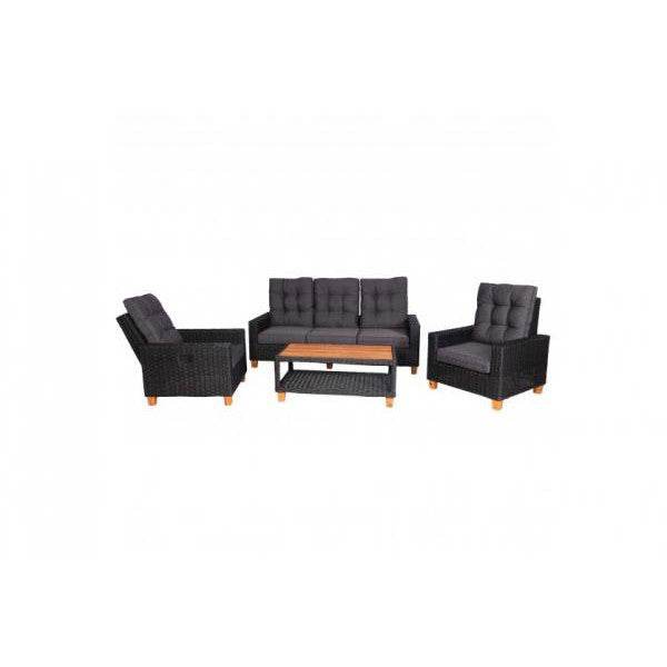 Gartengarnitur HWC-G28, Sitzgruppe Lounge-Set, Akazie Holz halbrundes Rattan verstellbar MVG ~ anthrazit, Kissen grau - Palo24