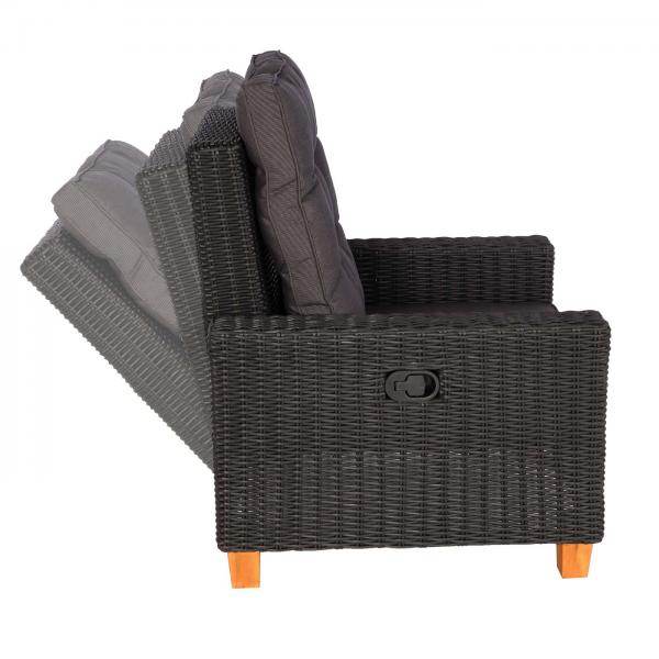 Gartengarnitur HWC-G28, Sitzgruppe Lounge-Set, Akazie Holz halbrundes Rattan verstellbar MVG ~ anthrazit, Kissen grau - Palo24
