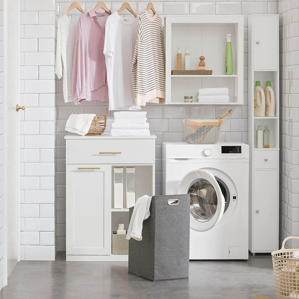 Wäscheschrank | Wäschesammler | Badschrank Weiss BZR66-W - Palo24